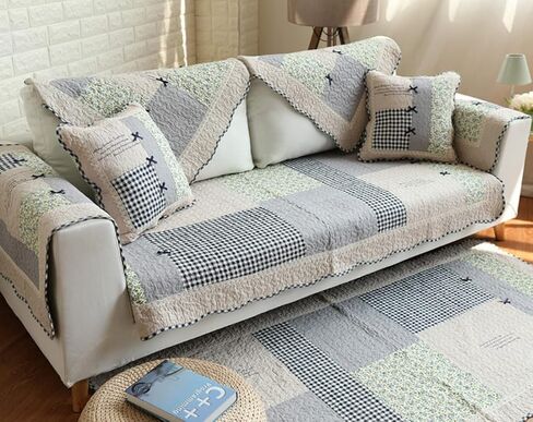 vctops Patchwork Sofa Couch Covers Farmhouse Floral Pattern Cotton Quilted Sectional Couch Cover, Non Slip Sofa Slipcover Washable Furniture Protector, 1 Piece/Not All Set - 35"x94" in Saudi Arabia
