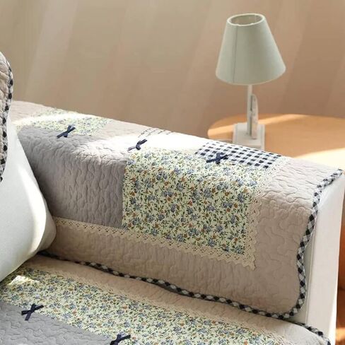 vctops Patchwork Sofa Couch Covers Farmhouse Floral Pattern Cotton Quilted Sectional Couch Cover, Non Slip Sofa Slipcover Washable Furniture Protector, 1 Piece/Not All Set - 35"x94" in Saudi Arabia