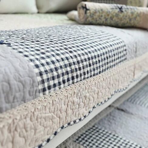 vctops Patchwork Sofa Couch Covers Farmhouse Floral Pattern Cotton Quilted Sectional Couch Cover, Non Slip Sofa Slipcover Washable Furniture Protector, 1 Piece/Not All Set - 35"x94" in Saudi Arabia