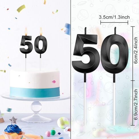 Black 50th Birthday Candles for Cake Happy 50 Birthday Decorations for Her Happy 50 Birthday Cake Topper 50th Anniversary Cake Topper 50 Birthday Decorations for Women Velas De Cumpleaños in Saudi Arabia