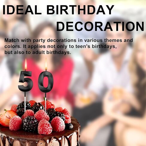 Black 50th Birthday Candles for Cake Happy 50 Birthday Decorations for Her Happy 50 Birthday Cake Topper 50th Anniversary Cake Topper 50 Birthday Decorations for Women Velas De Cumpleaños in Saudi Arabia