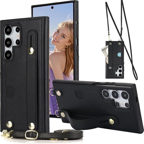 for Samsung Galaxy S25 Ultra (Not S25) Crossbody Wrist Strap Wallet Case with Cash Change Slot, Removable Adjustable Shoulder Lanyard PU Leather Cover for Samsung Galaxy S25 Ultra XK-Rose Gold in Kuwait