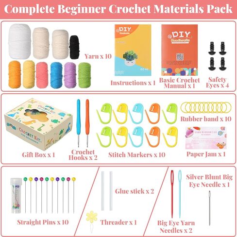 مجموعة كروشيه لوموهو للمبتدئين، طقم قواعد كروشيه مكون من 6 قطع، مجموعة كروشيه نباتية بوعاء زهور مع خطاف كروشيه، غزل ملون، علامة غرز، تعليمات، أدوات مواد يدوية لمحبي الحرف اليدوية (ملونة) in Kuwait