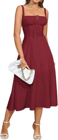 Womens Casual Milkmaid Corset Dress Sleeveless Lace Up Ruched Bodycon Split Bustier A-line Boho Beach Flowy Sundress in Saudi Arabia
