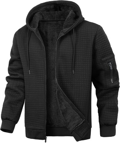 سويت شيرت رجالي بغطاء للرأس مبطن بصوف الشيربا، سترات شتوية دافئة من الصوف الثقيل بسحاب كامل in Kuwait