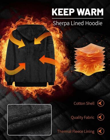 سويت شيرت رجالي بغطاء للرأس مبطن بصوف الشيربا، سترات شتوية دافئة من الصوف الثقيل بسحاب كامل in Kuwait