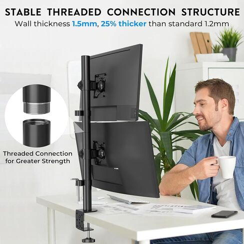 BONTEC Triple Monitor Desk Mount for One 32 Inch Screen and Two 27 Inch Screens, Supports up to 22lbs, with Full Motion Adjustability, Dual Installation Options and Integrated Cable Management, Black in Kuwait