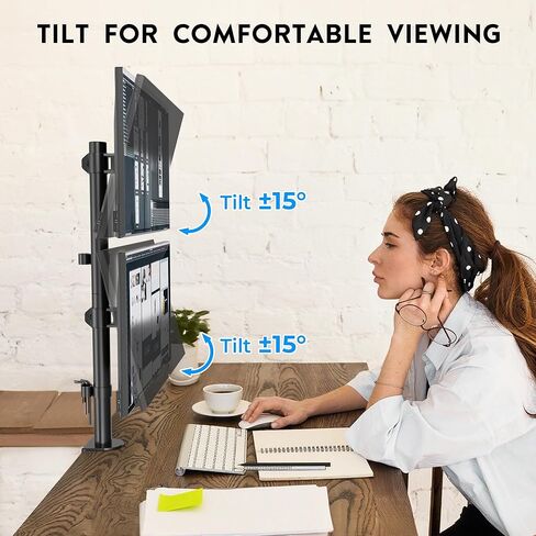 BONTEC Triple Monitor Desk Mount for One 32 Inch Screen and Two 27 Inch Screens, Supports up to 22lbs, with Full Motion Adjustability, Dual Installation Options and Integrated Cable Management, Black in Kuwait
