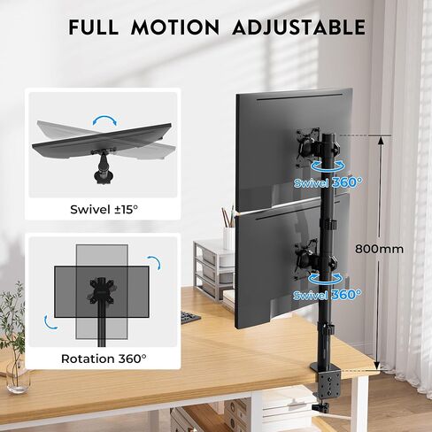 BONTEC Triple Monitor Desk Mount for One 32 Inch Screen and Two 27 Inch Screens, Supports up to 22lbs, with Full Motion Adjustability, Dual Installation Options and Integrated Cable Management, Black in Kuwait