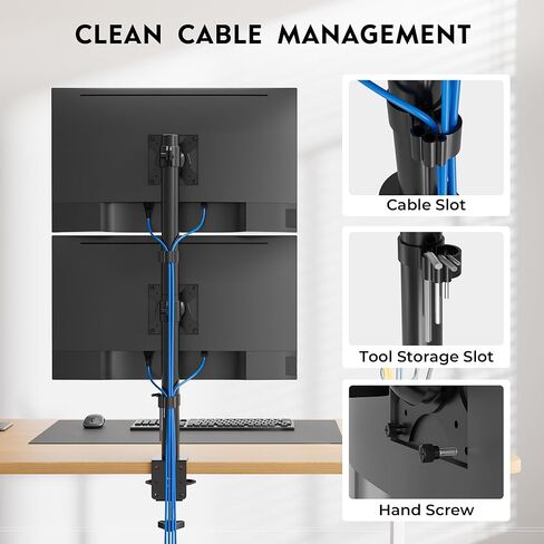 BONTEC Triple Monitor Desk Mount for One 32 Inch Screen and Two 27 Inch Screens, Supports up to 22lbs, with Full Motion Adjustability, Dual Installation Options and Integrated Cable Management, Black in Kuwait
