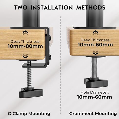 BONTEC Triple Monitor Desk Mount for One 32 Inch Screen and Two 27 Inch Screens, Supports up to 22lbs, with Full Motion Adjustability, Dual Installation Options and Integrated Cable Management, Black in Kuwait
