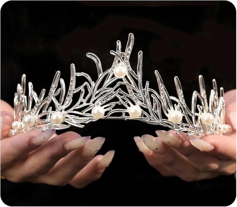 تاج كريستال للزفاف للنساء أنيق لحفلات الزفاف واللؤلؤ وحجر الراين والتاج البجعة والملكة والأميرة زي تاج ونجمة كريستال إكسسوار للرأس لحفلات أعياد الميلاد in Kuwait