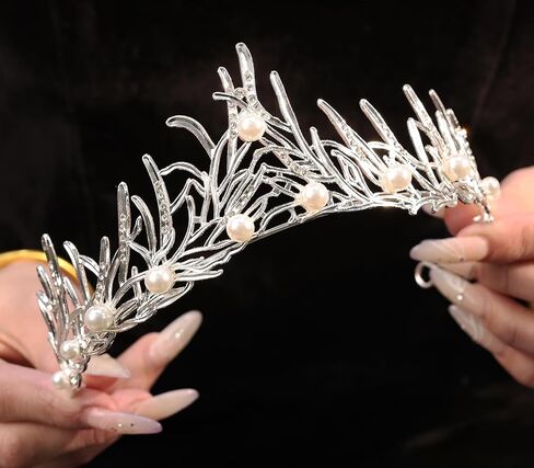 تاج كريستال للزفاف للنساء أنيق لحفلات الزفاف واللؤلؤ وحجر الراين والتاج البجعة والملكة والأميرة زي تاج ونجمة كريستال إكسسوار للرأس لحفلات أعياد الميلاد in Kuwait