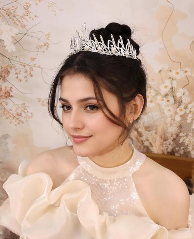 تاج كريستال للزفاف للنساء أنيق لحفلات الزفاف واللؤلؤ وحجر الراين والتاج البجعة والملكة والأميرة زي تاج ونجمة كريستال إكسسوار للرأس لحفلات أعياد الميلاد in Kuwait