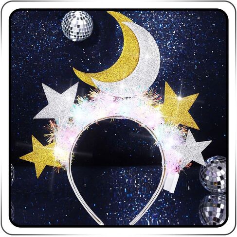 EARENT Light Up Star Headband Led Glow Moon Stars Hair Band Luminous Hair Hoop Glitter Tinsel Headpiece Rave Nightclub Costume Party Hair Accessories for Women (C-Gold+Silver) in Saudi Arabia
