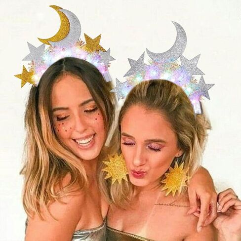 EARENT Light Up Star Headband Led Glow Moon Stars Hair Band Luminous Hair Hoop Glitter Tinsel Headpiece Rave Nightclub Costume Party Hair Accessories for Women (C-Gold+Silver) in Saudi Arabia