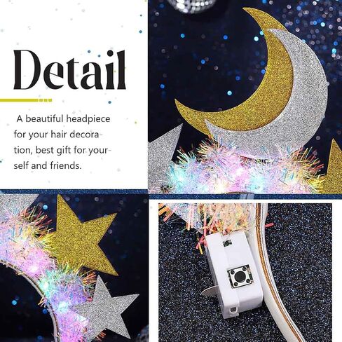 EARENT Light Up Star Headband Led Glow Moon Stars Hair Band Luminous Hair Hoop Glitter Tinsel Headpiece Rave Nightclub Costume Party Hair Accessories for Women (C-Gold+Silver) in Saudi Arabia