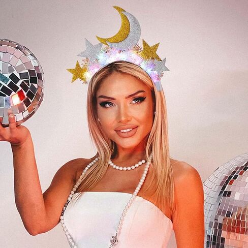 EARENT Light Up Star Headband Led Glow Moon Stars Hair Band Luminous Hair Hoop Glitter Tinsel Headpiece Rave Nightclub Costume Party Hair Accessories for Women (C-Gold+Silver) in Saudi Arabia