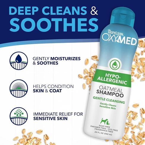 TropiClean OxyMed Medicated Cat & Dog Shampoo for Allergies and Itching | Soothing Oatmeal Shampoo for Dry Itchy Skin, Seborrhea, & Hot Spots | 20oz in Kuwait