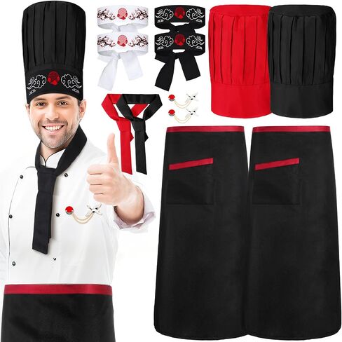 Bonuci 12pcs Hibachi Chef Costume Set Chef Hat Apron Japanese Headband Tie Flying Crane Brooch Cook Outfit for Hibachi Party BBQ Birthday Halloween Party Decorations in Saudi Arabia