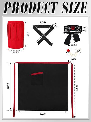 Bonuci 12pcs Hibachi Chef Costume Set Chef Hat Apron Japanese Headband Tie Flying Crane Brooch Cook Outfit for Hibachi Party BBQ Birthday Halloween Party Decorations in Saudi Arabia