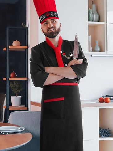 Bonuci 12pcs Hibachi Chef Costume Set Chef Hat Apron Japanese Headband Tie Flying Crane Brooch Cook Outfit for Hibachi Party BBQ Birthday Halloween Party Decorations in Saudi Arabia