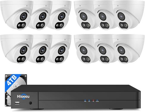 [121°Wide View+3TB HDD] Hiseeu 4K Security Camera System, 8 Pcs 8MP PoE Security Camera Outdoor, Human Vehicle Detect, Color Night Vision, 0 Fee Remote Access, for Indoor Outdoor Home Surveillance Use in Saudi Arabia