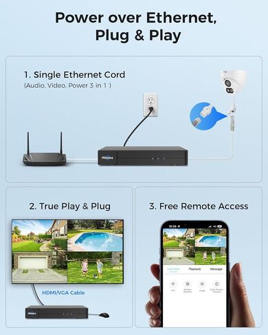 [121°Wide View+3TB HDD] Hiseeu 4K Security Camera System, 8 Pcs 8MP PoE Security Camera Outdoor, Human Vehicle Detect, Color Night Vision, 0 Fee Remote Access, for Indoor Outdoor Home Surveillance Use in Saudi Arabia