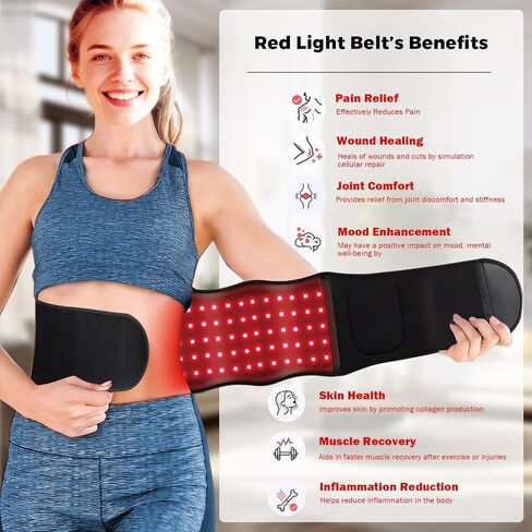 Red Light Therapy Belt - 660nm & 850nm Wavelength, Red Light Therapy Wrap, Near-Infrared Light Belt for Back, 5 Brightness Levels, 5 Vibration Levels, Timer in Saudi Arabia