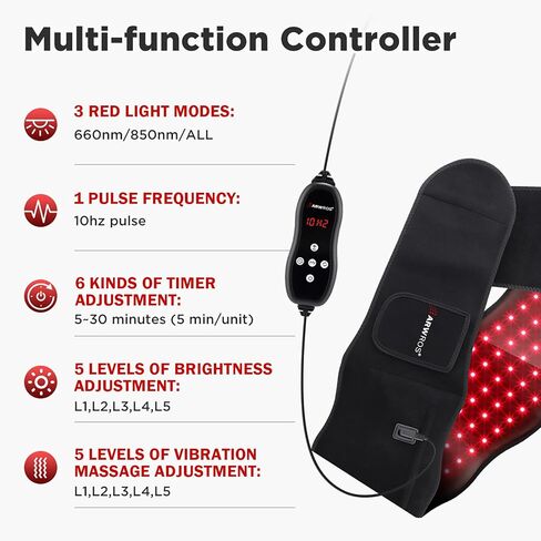 Red Light Therapy Belt - 660nm & 850nm Wavelength, Red Light Therapy Wrap, Near-Infrared Light Belt for Back, 5 Brightness Levels, 5 Vibration Levels, Timer in Saudi Arabia