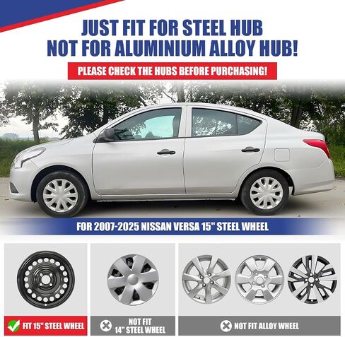 15 Inch Hubcaps Set of 4 Chrome Wheel Rims Cover R15 for Nissan Versa 2007-2025, ABS & PC Material Wheel Tire Covers Snap On Hubcaps for Steel Wheels Replacement Exterior Accessories(4-Packs) in Saudi Arabia