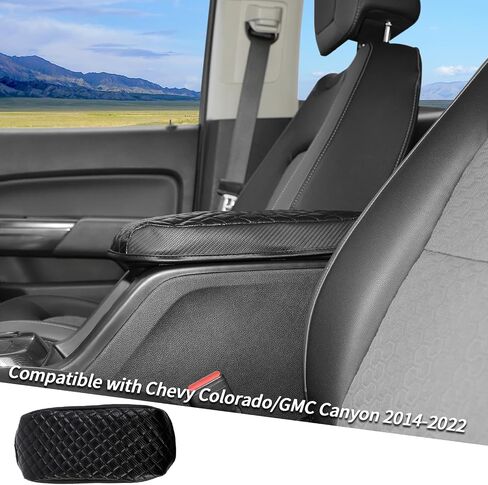 Jimen Center Console Cover Compatible with Chevrolet Colorado/GMC Canyon 2014-2022, Armrest Cushion Pad Cover, PU Leather (Black) in Saudi Arabia