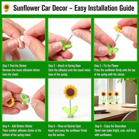 10 pcs Sunny Vibe Sunflower Ornaments for Car Bobbleheads Accessories Dashboard Decoration – Hippie Cute Funny Natural Shaking Mini Sunflower Plant with Paste DIY Decor Helmet Hairclip Head Mirror in Saudi Arabia