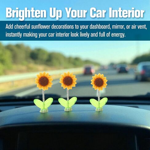 10 pcs Sunny Vibe Sunflower Ornaments for Car Bobbleheads Accessories Dashboard Decoration – Hippie Cute Funny Natural Shaking Mini Sunflower Plant with Paste DIY Decor Helmet Hairclip Head Mirror in Saudi Arabia