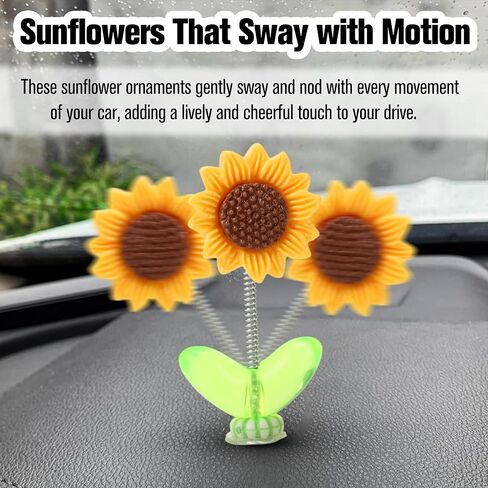 10 pcs Sunny Vibe Sunflower Ornaments for Car Bobbleheads Accessories Dashboard Decoration – Hippie Cute Funny Natural Shaking Mini Sunflower Plant with Paste DIY Decor Helmet Hairclip Head Mirror in Saudi Arabia