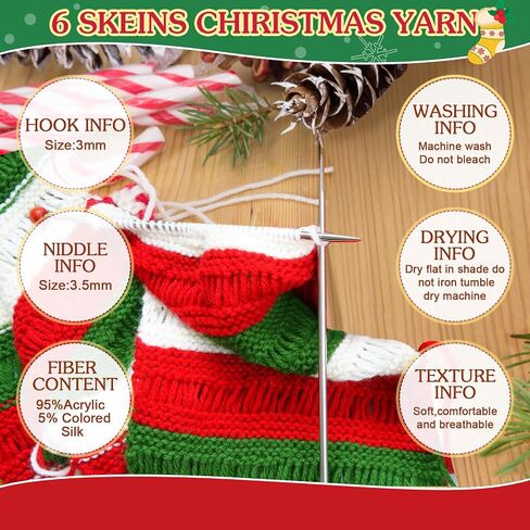 Timgle 6 Skeins Christmas Yarn Christmas Yarn for Crocheting Yarn for Crocheting Soft Each 141g/ 4.5 oz 273 Yard Crochet Yarn for Christmas Knitting Crocheting Gift Craft Project Assorted Starter in Kuwait