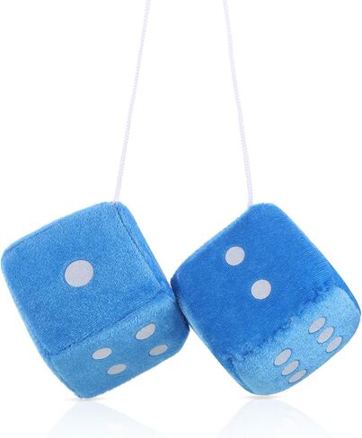 Fuzzy Dice for Rear View Mirror Blue 2.75" Plush Dice Retro Hanging Ornaments Square Interior Rearview Mirror Dices Decoration Cute Fuzzy Dices for Car Rearview Mirrors Decor Accessories in Saudi Arabia