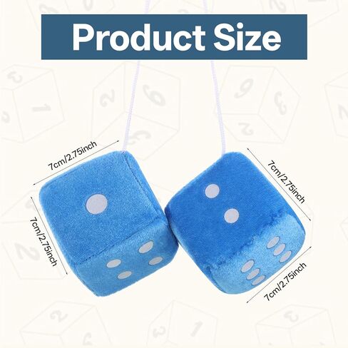 Fuzzy Dice for Rear View Mirror Blue 2.75" Plush Dice Retro Hanging Ornaments Square Interior Rearview Mirror Dices Decoration Cute Fuzzy Dices for Car Rearview Mirrors Decor Accessories in Saudi Arabia