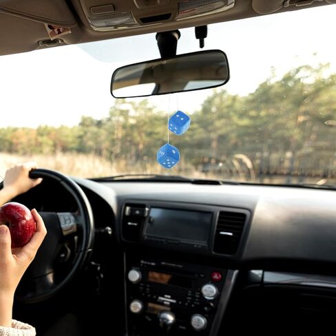 Fuzzy Dice for Rear View Mirror Blue 2.75" Plush Dice Retro Hanging Ornaments Square Interior Rearview Mirror Dices Decoration Cute Fuzzy Dices for Car Rearview Mirrors Decor Accessories in Saudi Arabia