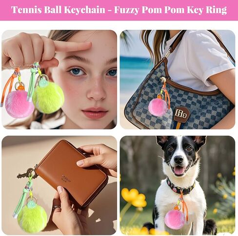 Tennis Ball Keychain - Fuzzy Pom Pom Key Ring, Plush Sports Accessory for Bags and Backpacks, Fun Gift for Women Men in Saudi Arabia