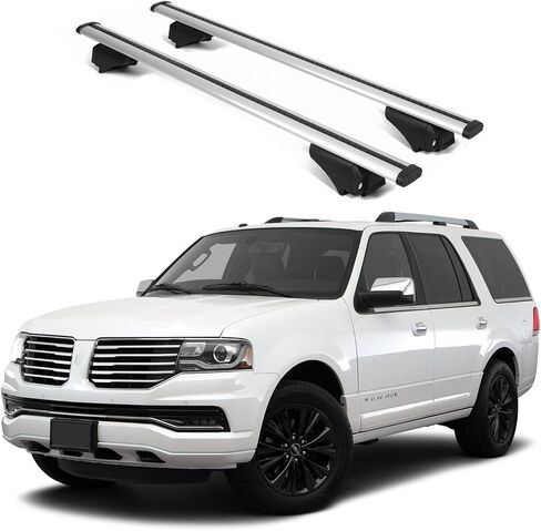 قضبان متقاطعة لحامل السقف ERKUL لسيارة Lincoln Navigator 2018-2024 | قضبان متقاطعة من الألومنيوم مع قفل مضاد للسرقة على السطح | متوافق مع القضبان المرتفعة - فضي in Saudi Arabia