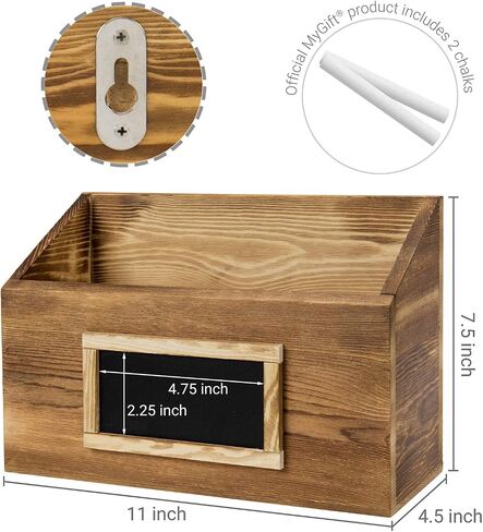MyGift Premium Solid Acacia Wood Hanging Magazine Holder Rack, Wall Mounted Paper File Organizer Mail Sorter Bin with Chalkboard Label, Set of 2 in Saudi Arabia