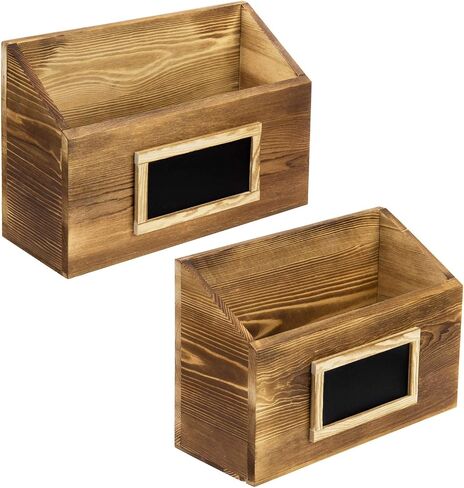 MyGift Premium Solid Acacia Wood Hanging Magazine Holder Rack, Wall Mounted Paper File Organizer Mail Sorter Bin with Chalkboard Label, Set of 2 in Saudi Arabia