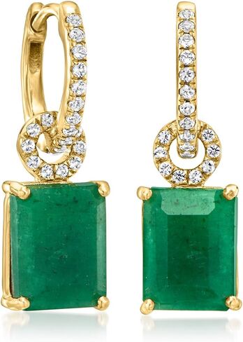 Ross-Simons 5.50 ct. t.w. Emerald and .20 ct. t.w. White Topaz Drop Earrings in 18kt Gold Over Sterling in Saudi Arabia