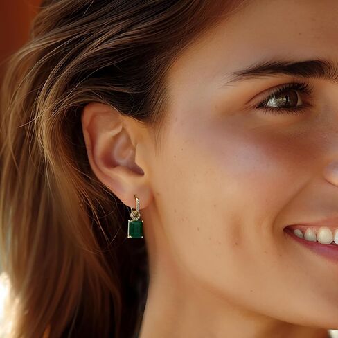 Ross-Simons 5.50 ct. t.w. Emerald and .20 ct. t.w. White Topaz Drop Earrings in 18kt Gold Over Sterling in Saudi Arabia