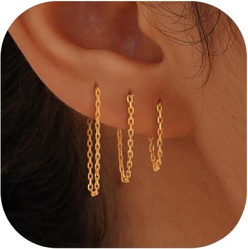 14k Gold Plated Chain Earrings for Women Trendy Dainty Hypoallergenic Cubic Zirconia Stud Earrings for Sensitive Ears Nickel Free Gold Drop Dangle Earrings for Women Jewelry in Saudi Arabia