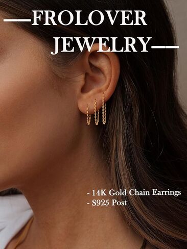 14k Gold Plated Chain Earrings for Women Trendy Dainty Hypoallergenic Cubic Zirconia Stud Earrings for Sensitive Ears Nickel Free Gold Drop Dangle Earrings for Women Jewelry in Saudi Arabia