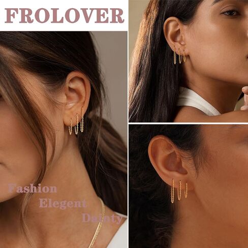 14k Gold Plated Chain Earrings for Women Trendy Dainty Hypoallergenic Cubic Zirconia Stud Earrings for Sensitive Ears Nickel Free Gold Drop Dangle Earrings for Women Jewelry in Saudi Arabia
