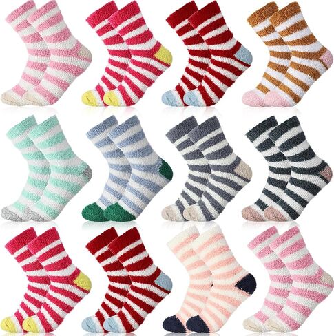 12 Pairs Fuzzy Socks for Women Warm Fluffy Socks Bulk Winter Soft Sleep Slipper Socks for Home Outdoor Christmas in Kuwait