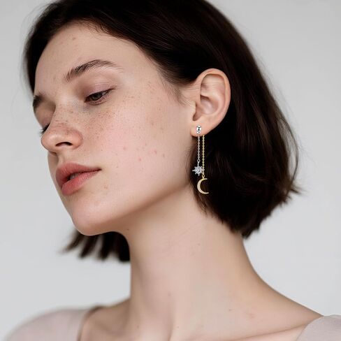 925 Sterling Silver Moon Star Earrings for Women Crescent Dangle with Cubic Zirconia Celestial Jewelry for Wedding in Kuwait